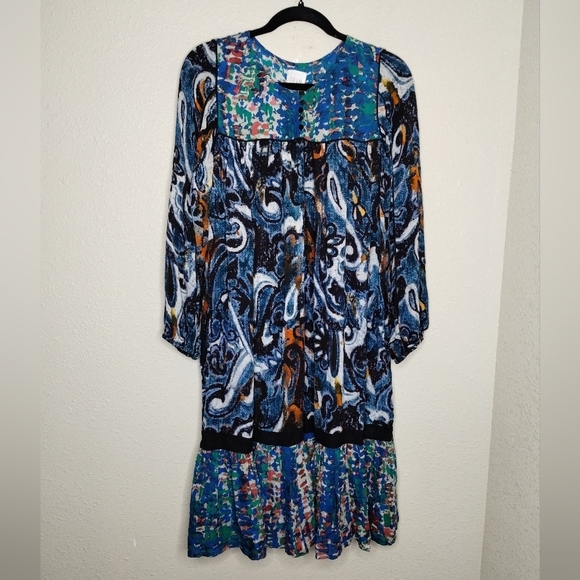 Anthropologie TRYB Silk Flowy Patterned Long Sleeve Dress Women's Size Small - Picture 1 of 9